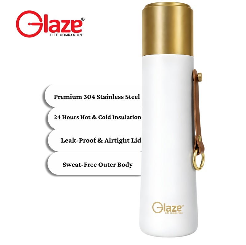 جليز زجاجة ماء مصنوعة من الفولاذ المقاوم للصدأ 304، معزولة بتفريغ الهواء، مانعة للتسرب، سعة 500 مل، لون أبيض - Image 3